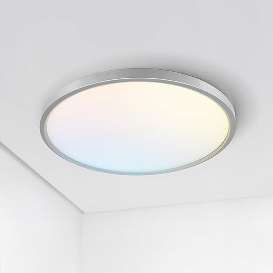 ASD LED 12" Round Flush Mount Ceiling Light Fixture, Low Profile Surface Lighting | 5CCT, Dimmable, Ultra-Thin, ETL Listed | 24W 1900LM 2700-6000K 120V | Kitchen, Bedroom, Hallway Lamp | Nickel