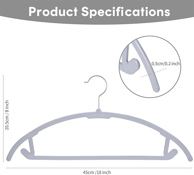 UNEED Hangers 32 Pack, Plastic Non-Slip Black Hangers, No Shoulder Bumps, Curved Design to Protect Clothes Shape (Grey)