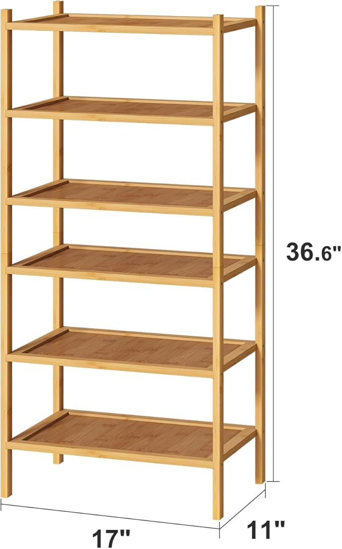 6-Tier Small Bamboo Shoe Rack for Entryway, Stackable | Foldable | Natural, Shoe Organizer for Hallway Closet, Free Standing Shoe Racks for Indoor Outdoor