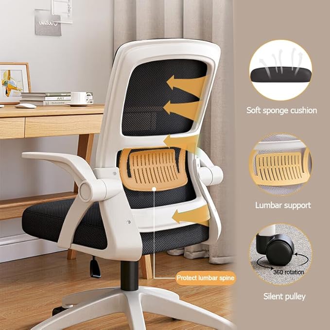 Home Office Chair Ergonomic Breathable Mesh Chair High Back with Adjustable Height Swivel with Flip-Up Arms and Lumbar Support
