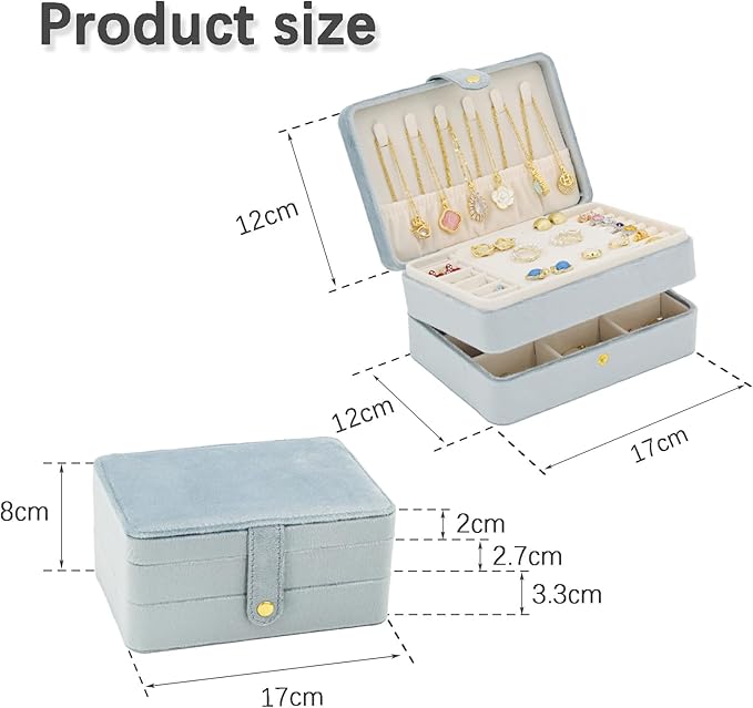 KOOAAICCHI Small Jewelry Box, Travel Jewelry Organizer, Portable Jewelry boxes for Women Girls Gift, Double Layers PU Leather Jewelry Holder for Rings, Earrings, Necklaces-Velvet Blue