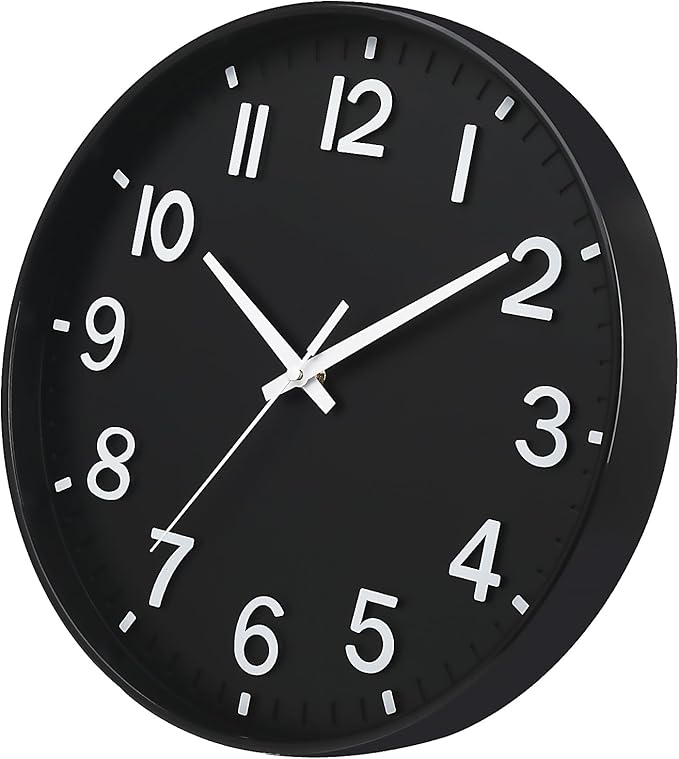 HZDHCLH Black Wall Clocks Battery Operated 12 inch Silent Non Ticking Modern Wall Clock for Living Room Bedroom Kitchen Office Decor