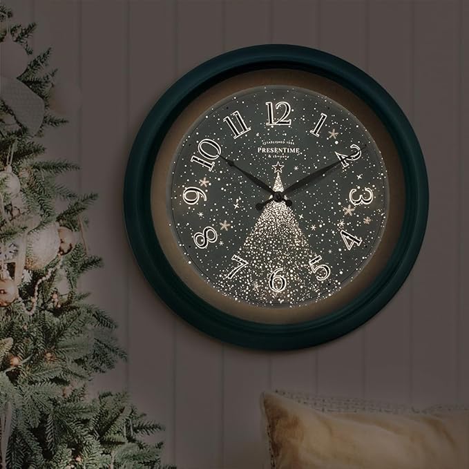 Presentime & Co. 18" Luminous Large Wall Clock, Forest Green, Night Light, Lighted Clock with Smart Sensor to Turn on/Off Lights. Wall Decor for Living Room, Dining Room, Kitchen.