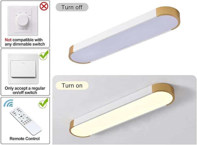Tioolo Dimmable LED Ceiling Light with Remote 42W Kitchen Lighting Fixtures Ceiling White and Gold Long Ceiling Light Fixture 27.5 Inch Flush Mount Ceiling Lights for Kitchen Dining Room Hallway