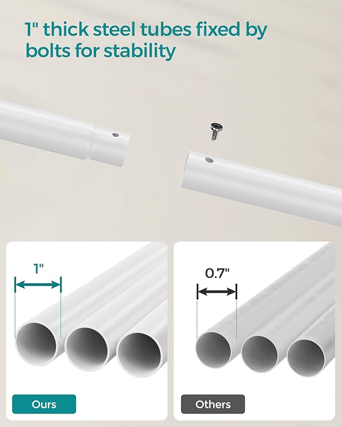 SONGMICS Clothes Rack, Double-Rod Clothing Rack for Hanging Clothes with Wheels, Garment Rack, Metal Frame, 220 lb Max. Total Load, 40.7 Inches Wide, Clothes Storage and Display, White UHSR107W01