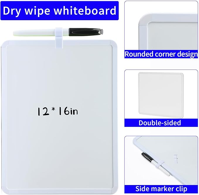 Portable Small whiteboard, Drawing Board, Writing Board, 12 "X 16" Portable Modern Color Frame Dry Erase Board, Used for to-do Notes in Offices, Homes, and Schools (White)