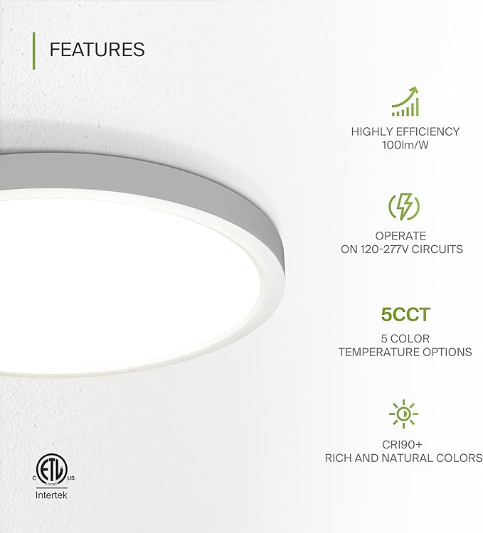ASD LED 15" Round Flush Mount Ceiling Light Fixture, Low Profile Surface Lighting | 5CCT, Dimmable, Ultra-Thin, ETL Listed | 28W 2300LM 2700-6000K 100-277V | Kitchen, Hallway Lamp | White, 6 Pack