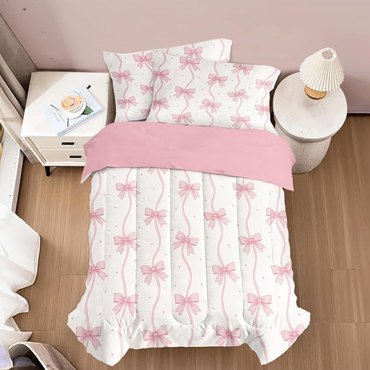SANDJEST Bow Duvet Cover Sets Full Size for Kids Girls, Incude 1 Polyester Comforter Cover 80x90 Inches and 2 Pillowcases 20x26 Inches, Comforter Not Included, Gift for Christmas Birthday
