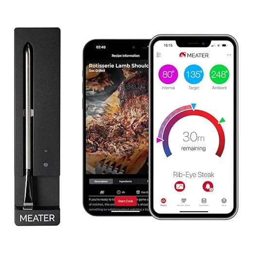 MEATER SE: Smart Bluetooth Meat Thermometer | Long-Range Wireless Probe for Oven, Grilling, Smoking, BBQ & Air Fryer | Dual Sensors & Guided Cook System | Black Charger