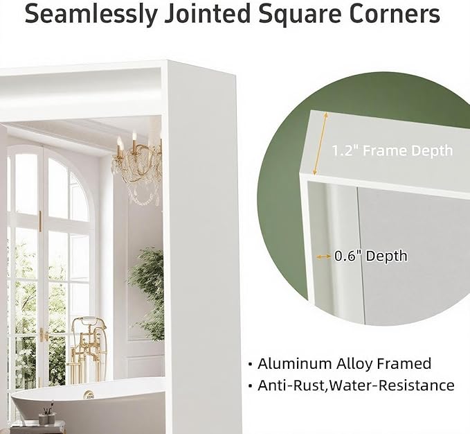 22x30 Inch White Bathroom Mirrors for Over Sink, Rectangle Mirror, Metal Framed, Wall Mounted, Modern Vanity Mirror, HD Tempered Glass (Horizontal/Vertical)