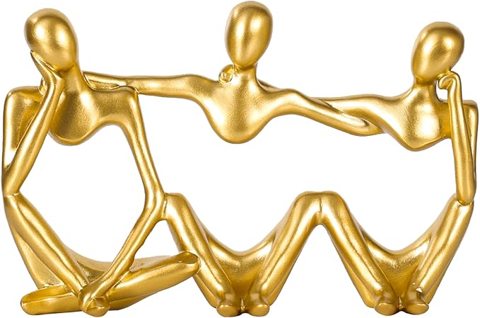 Thinker Statue Gold Decor Abstract Art Sculpture, Golden Resin Collectible Figurines for Home Living Room Office Shelf Decoration,Great Gifts Ideas (Conjoined Body-Gold)