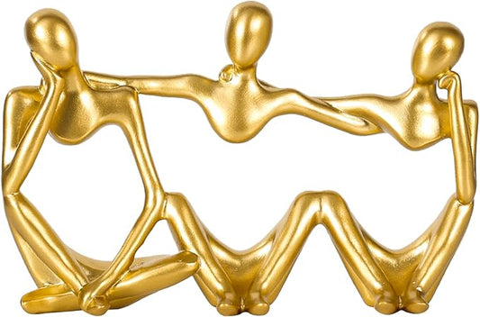 Thinker Statue Gold Decor Abstract Art Sculpture, Golden Resin Collectible Figurines for Home Living Room Office Shelf Decoration,Great Gifts Ideas (Conjoined Body-Gold)