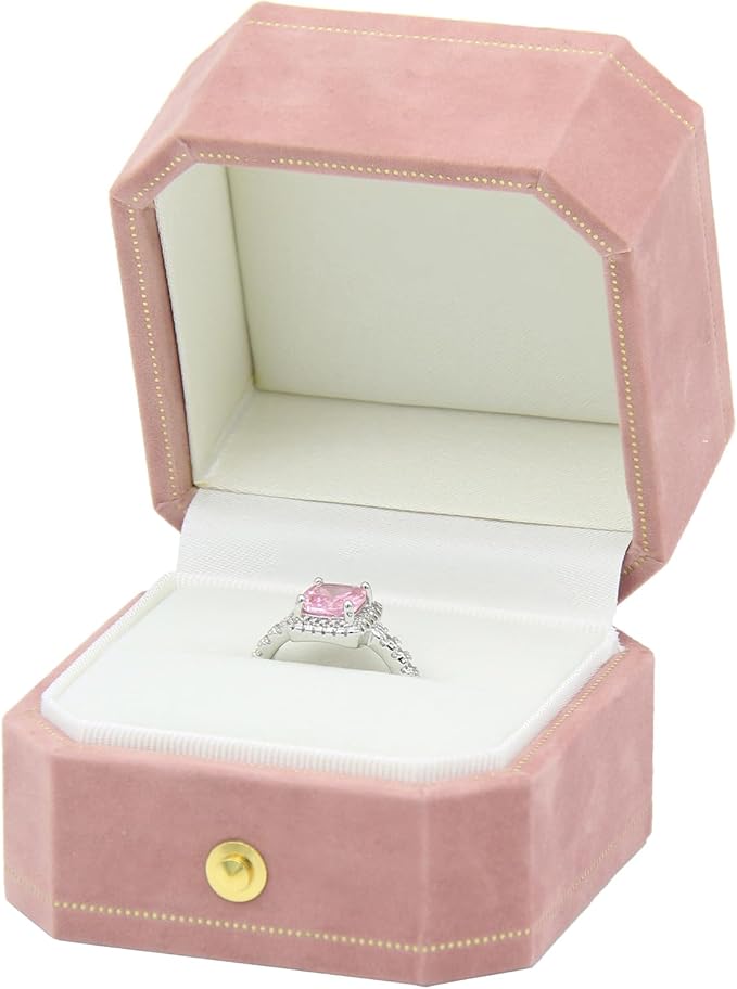 Jewelry Ring Box Small Travel Jewelry Box, Velvet Wedding Ring Box for Business, Engagement, Wedding, Bridesmaid and Holiday Events - Pink