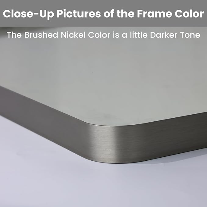 LOAAO 24X32 Inch Brushed Nickel Bathroom Mirror, Rounded Rectangle Silver Metal Frame Mirror, Brushed Nickel, Anti-Rust, Shatter Proof, Hangs Horizontally or Vertically