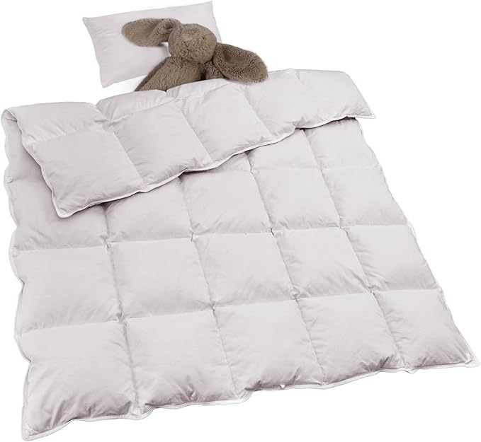 zzlamb Kids Toddler Comforter Crib Blanket, Warm Baby Down Quilt Crib Comforter Small Duvet Insert, Lightweight Soft Noiseless Cotton-Blended Shell Down Proof Machine Washable, Misty 45x60in