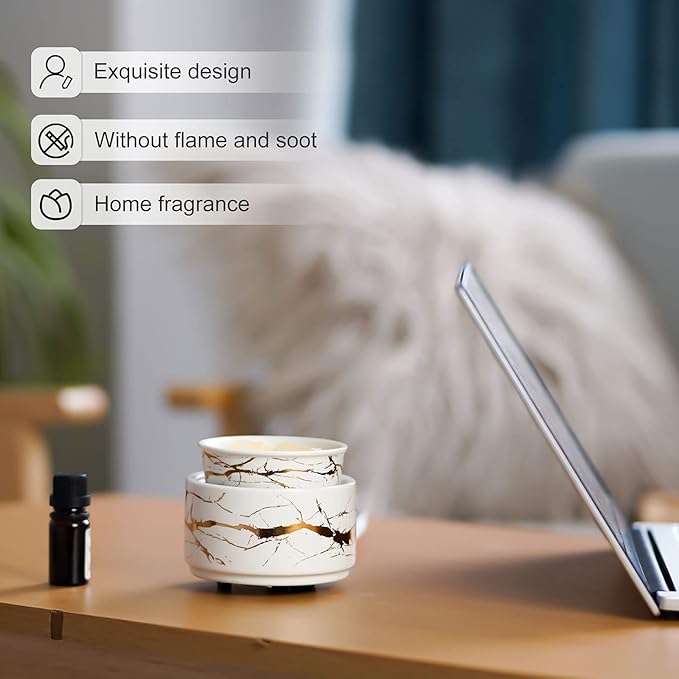 PALANCHY Candle Warmer Lamp with Timer, Ceramic Wax Warmer for Scented Wax, Gold Marble Oil Burner for Scented Oil, Wax Melt Warmer Electric, Candle Melter with Timer and Auto Shut Off, Candle Melter