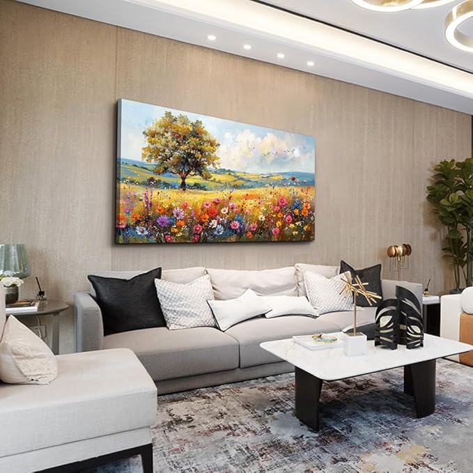 hyidecorart Large Wall Art For Living Room Canvas Wall Decor For Bedroom Office Decor Field Wall Paintings Flower Scenery Watercolour Wall Pictures Artwork Modern Aesthetic Room Home Decorations