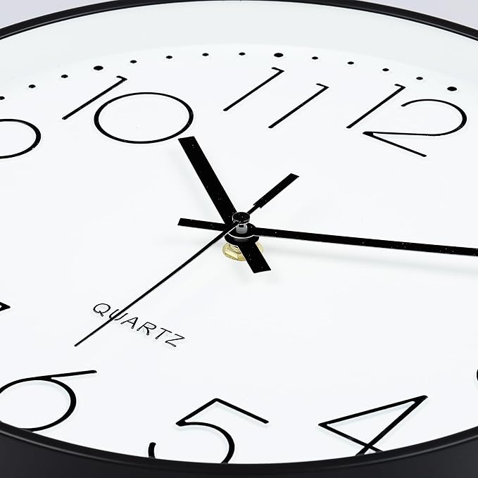 Lafocuse 12 Inch Silent Black Wall Clocks Battery Operated, Analog Wall Clock for Living Room Kitchen Bedroom Office Home Decor