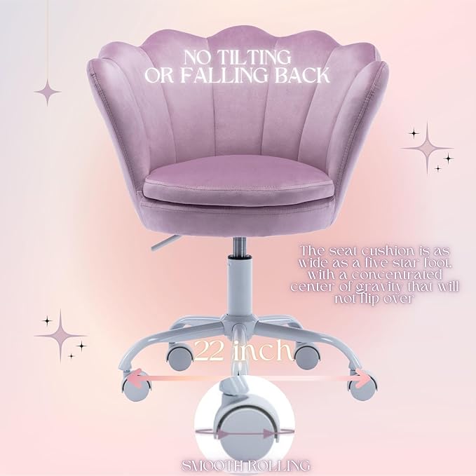 Purple Kids Desk Chair, Cute Velvet Adjustable Children Desk Chair Rolling Study Armchair Upholstered Computer Chair Shell Back 360° Swivel Vanity Chair for Teen Boys Girls Bedroom Study