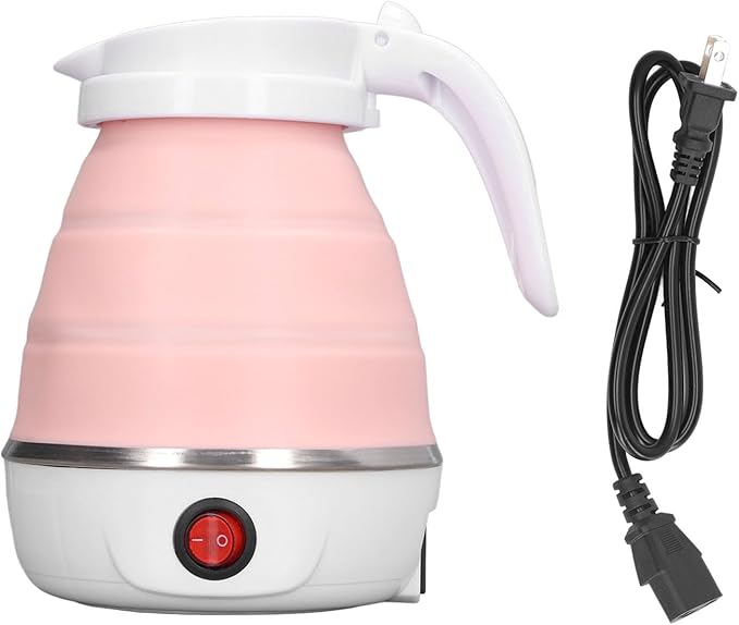 Folding Electric Kettle, US Plug 110V 400W Collapsible Hot Water Kettle with Detachable Power Cord for Desktop (Pink)