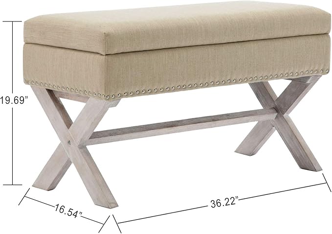chairus Fabric Upholstered Storage Entryway Bench, 36 inch Bedroom Bench Seat with X-Shaped Wood Legs for Living Room, Foyer or Hallway - Beige