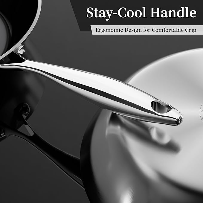 Stainless Steel Frying Pan with Lid 8.6 inch Titanium Ceramic Nonstick Frying Pan,Skillet with Stay-Cool Handle Non Toxic Healthy Ceramics Egg Pans,PFAS PFOA PTFE Free,Suitable for All Stove