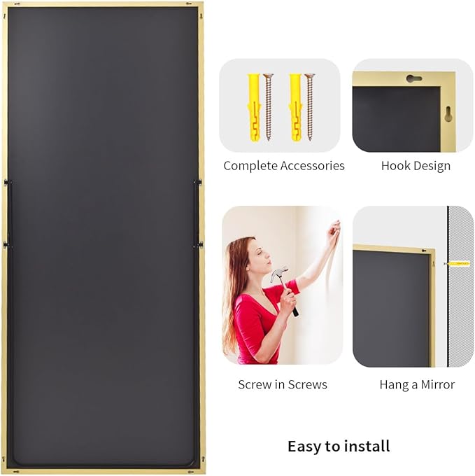 Koonmi 71"x31" Floor Mirror Full Length, Bedroom Floor Body Mirror with Stand, Large Gold Mirror, Leaning, Standing or Hanging Horizontally/Vertically