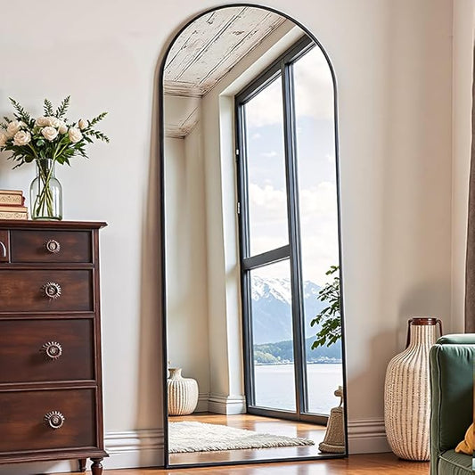 OGCAU Full Length Mirror, 70"x26" Arched Full Body Floor Mirror with Stand, Hanging or Leaning, Standing, Wall Mounted with Aluminum Frame for Bedroom Living Room (Black)