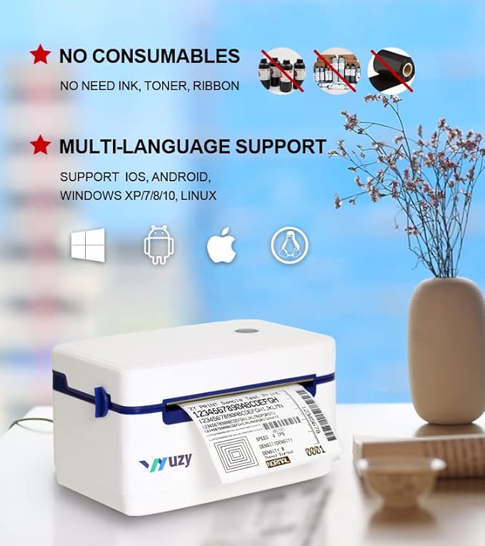 Wuzy 4x6 Shipping Label Printer Commercial Grade Direct Thermal High Speed Shipping Printer for Home Small Business, Compatible with Etsy, Shopify, Ebay, Amazon, FedEx, UPS, USPS