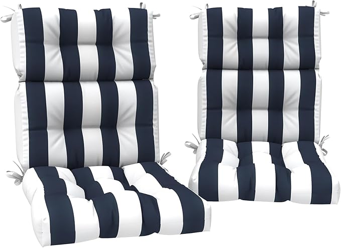 Set of 2 Outdoor High Back Chair Cushions 44"x 22",Water Repellent Rocking Seat Cushions Replacement, Seat/Back Chair Cushions for Patio,Porch,Balcony and Indoor - Cabana Navy