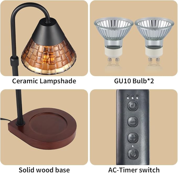 Candle Warmer Lamp with Timer, Dimmable Electric Candle Warmer,Candle Melter for Scented Candles Top-Down Candle Melting,Home Decor Mothers Day Birthday Gifts for Women Mom Grandma(Brown Glass)