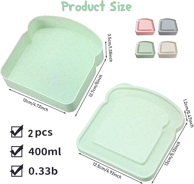 Sandwich Containers, Sandwich Containers for Lunch Boxes Plastic Toast Shape Food Storage Sandwich Box with Lid, BPA Free and Reusable, Microwave & Dishwasher Safe, for Family Adults (Green White)