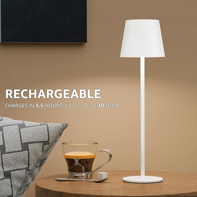 uuffoo 3 Pack Rechargeable Table Lamp Battery Operated Cordless Table Lamps with 3 Colors Stepless Dimming, Desk Night Light for Restaurant, Patio, Bedroom, Bar (White)