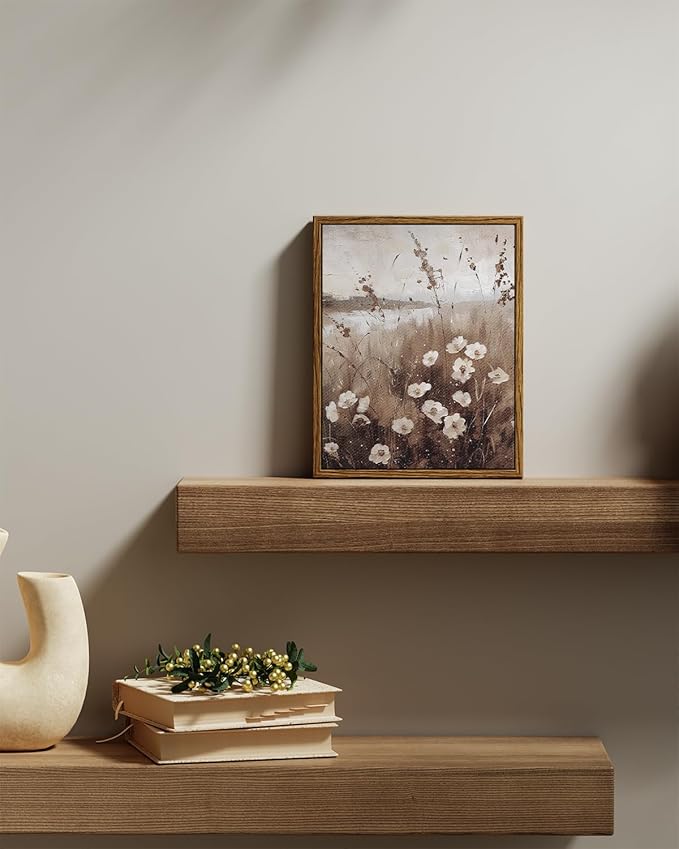 InSimSea Framed Wall Art for Living Room Landscape Canvas Wall Decor Meadow with Flowers Vintage Paintings Classical Wildflower Field Scene Boho Floral Pictures Decor Gifts for Bathroom Bedroom 8x10in