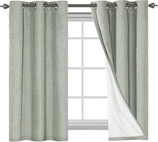 H.VERSAILTEX Primitive Linen Curtains 100% Blackout Curtain Drapes Burlap Fabric Curtains with White Thermal Insulated Liner, Grommet Top Drapes Living Room/Bedroom (2 Panels, 42 x 54 Inch, Sage)