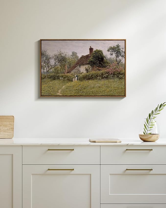 InSimSea Framed Canvas Wall Art Vintage Decor, Old Cottages Countryside Large Canvas Wall Art, Rustic Farmhouse Hanging Wall Decor for Bedroom Living Room Bathroom, 20"x30"