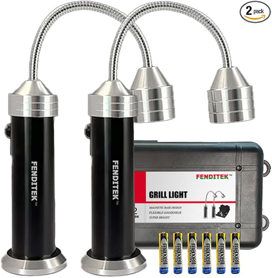 BBQ Grill Light for Outdoor, Barbecue Magnetic Base LED Lights with Flexible Neck,Waterproof Heat Resistant Grill Lamp for Smoker Accessories, Gifts for Men Dad Husband， Batteries Included - 2 Pack