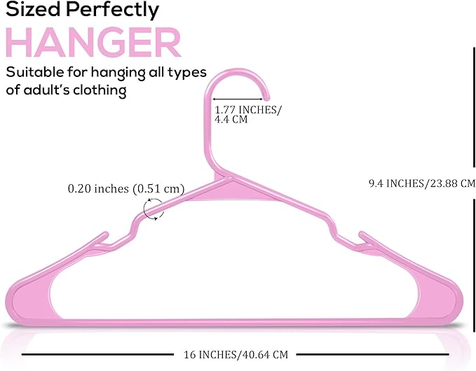Utopia Home Plastic Hangers 50 Pack - Perfect Space Saving Clothes Hanger - Durable and Strong - Perfect Closet Organizers with Shoulder Grooves (Pink)