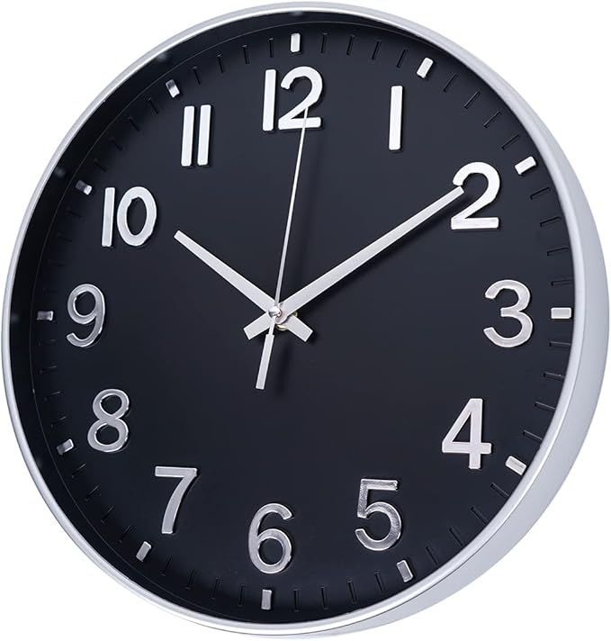 HZDHCLH Modern Wall Clocks Battery Operated,12 inch Silent Non Ticking Round Clock for Wall,Wall Clock for Kitchen Bedroom Living Room Office Classroom Decor (Black and Silver)