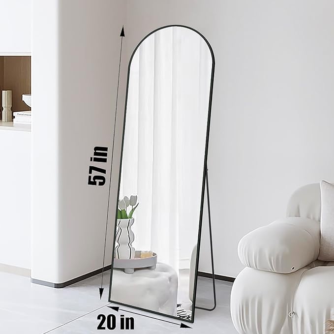 57x20 Door Hanging Full Length Mirror, Floor (Height 5.7ft just Body in1.3ft) or Wall Mounted Metal Frame Arch Dressing Mirrors for Bedroom Bathroom Living Room 57 20 inch Black