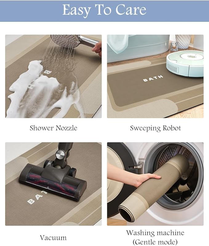 MontVoo-Bath Mat Rug Long Non Slip Super Absorbent Bathroom Runner Stain Resistant Quick Dry Thin Bathroom Mat Fit Under Door-24"x70",Beige