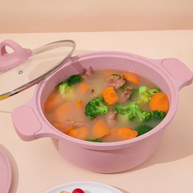 JEETEE Pink Pots and Pans Set Nonstick 23pcs, Healthy Kitchen Cookware Sets, Induction Cooking Set Pink Frying Pans, Saucepans, Sauté & Griddle & Crepe Pan (PFOA Free)