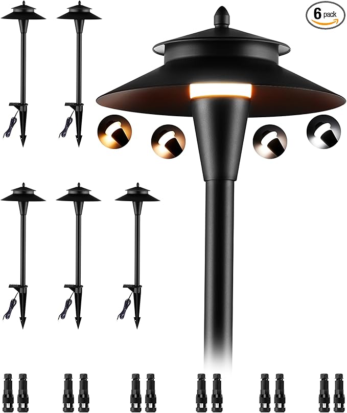 Pathway Lights Low Voltage, 5W 2200K/2700K/3000K/4000K/5000K 20 Inch Black, 12V LED Wired Low Voltage Landscape Lighting for Outdoor Yard Garden Walkway Driveway Pathway Path, ETL, Pack of 6