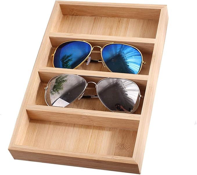TANG SONG 1 Pack Bamboo Sunglasses Display Tray Eyewear Storage Case for Home or Office