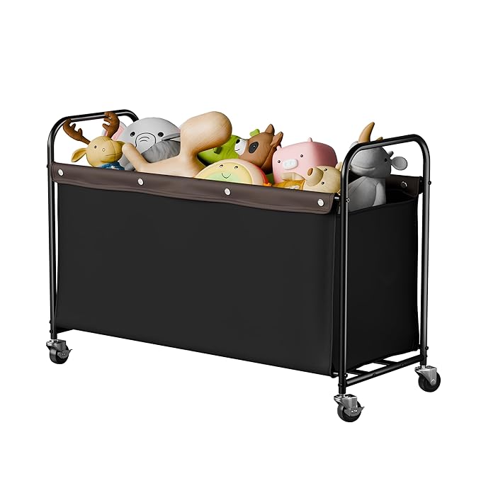 StorageWorks Toy Chest Storage with Wheels, Extra Large Kids Toy Box, Toy Storage Organizer, Metal Toybox for Bedroom, Living Room Area, Kids Room, 135L, Black