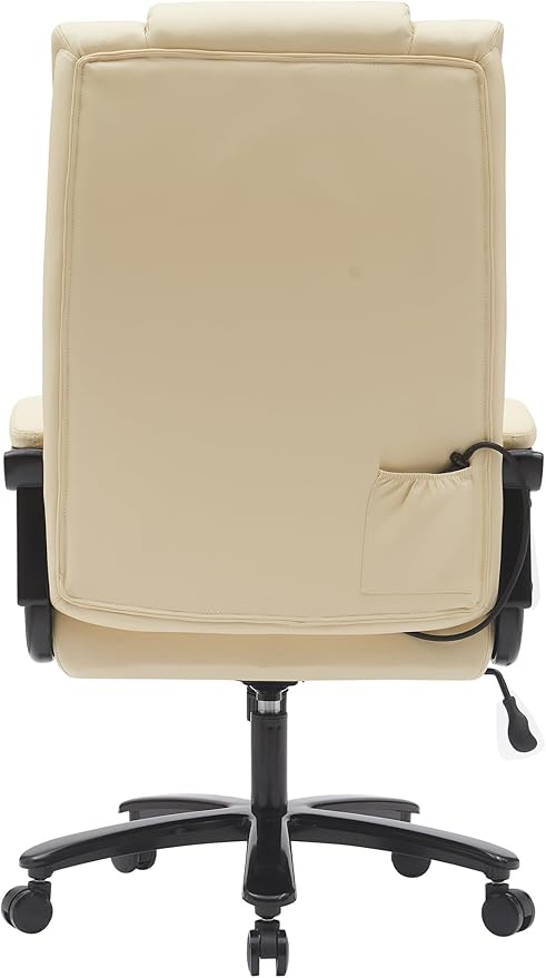 Big and Tall Executive Office Chair, Wide Seat Leather Chair with Lumbar Support and Comfy Arms, Ergonomic High Back Computer Desk Chair for Home (White)