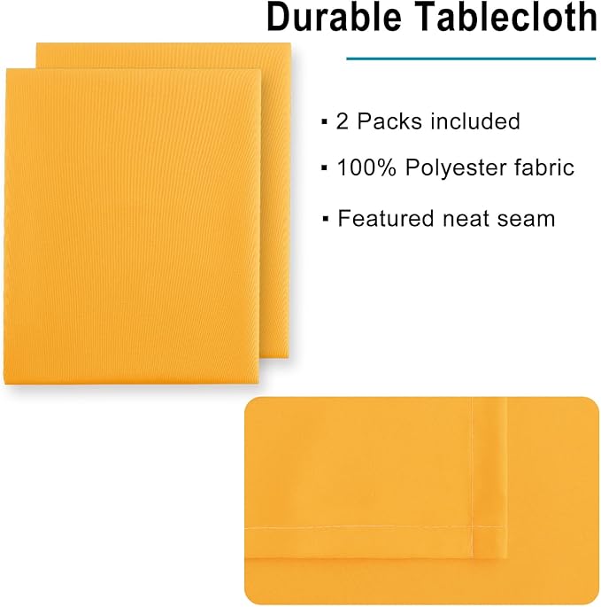Hiasan 2 Pieces Solid Square Tablecloth - Waterproof and Spillproof Washable Table Cloth for Dining Tables, Orange Yellow, 54 x 54 Inch