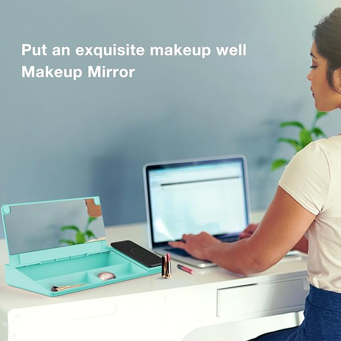 TOWON Desktop Glass Whiteboard with Charger Pad, Whiteboard for Desk with Charging Station, Desk Buddy Dry Erase with Charger for Home Office, Dry Erase Computer Desk Notepad, Teal Blue, 17 x 6 Inches