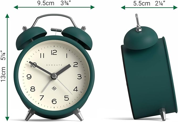 NEWGATE® Charlie Bell Echo Alarm Clock | Modern take on Classic Twin Bell Clock | Eden Green | Easy to Read Numbers | Ideal for Bedside, Desk or Shelf | Modern Retro Bedroom & Office Accessory