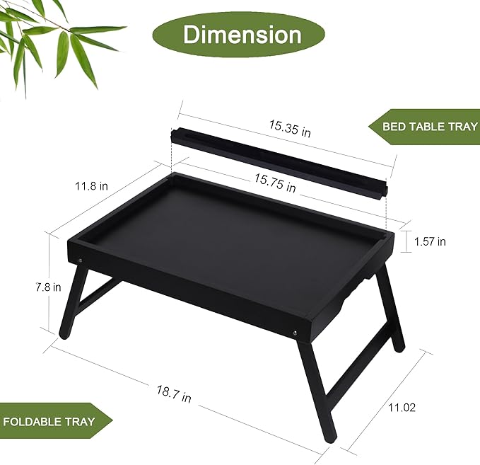Bed Tray Table with Foldable Legs, Breakfast Food Trays for Eating on Couch with Media Slot for Bed, Eating, TV Tray, Kitchen Serving Tray(Black, Medium)
